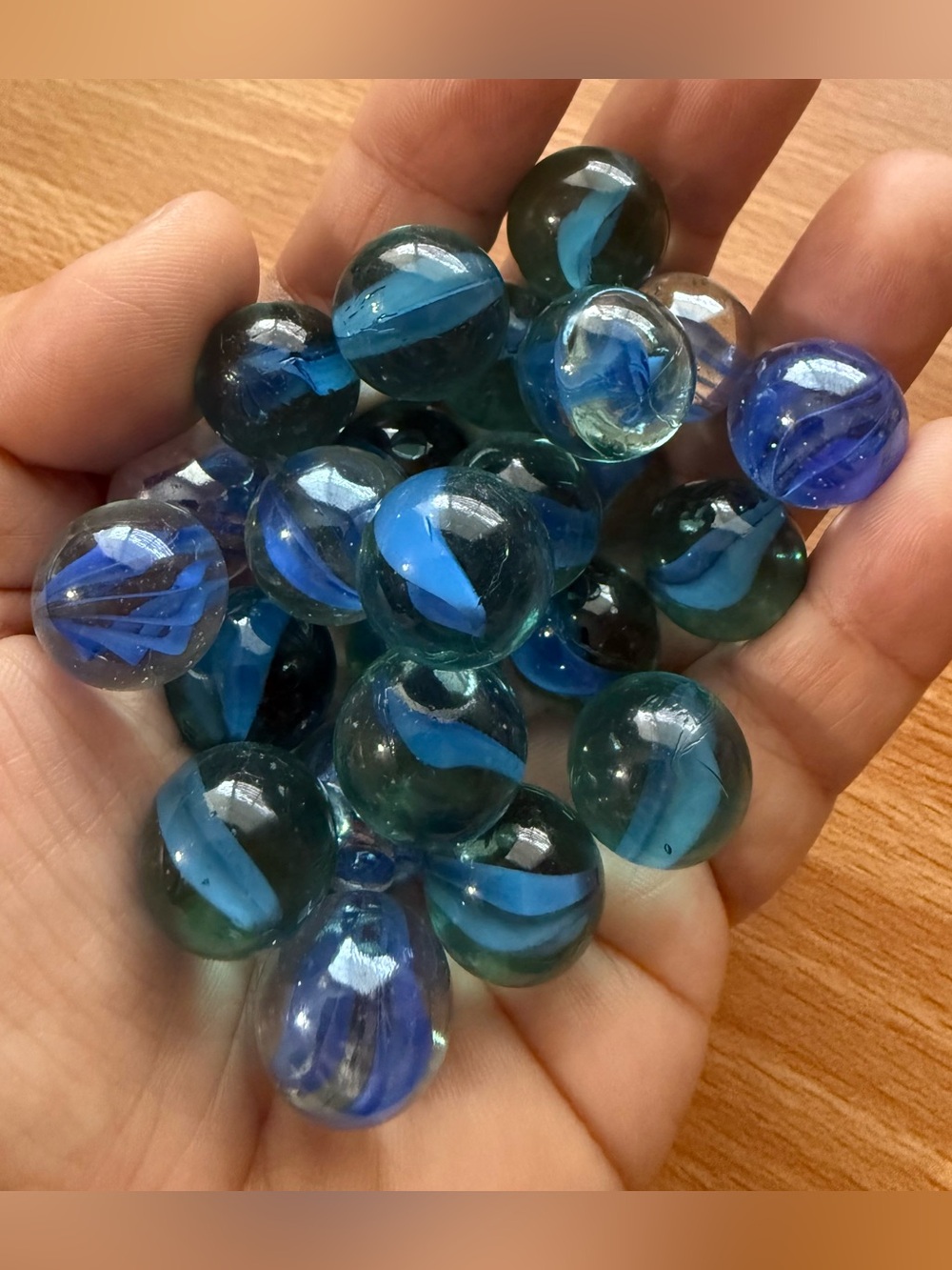 Glass Marbles- Blue Swirls- Set of 24